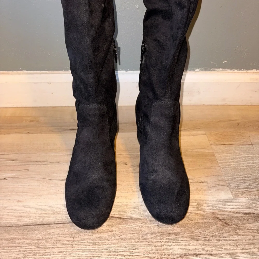 Unisa Size 10 Women Over The Knee Boots Black Suede Block Heels Zipper